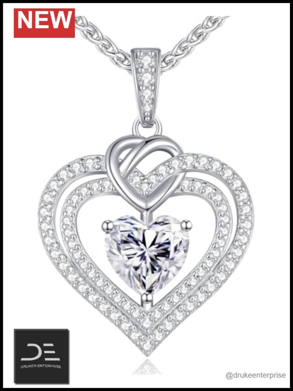 1-4CT Moissanite Heart Pendant Necklace, 925 Sterling Silver, D Color VVS1